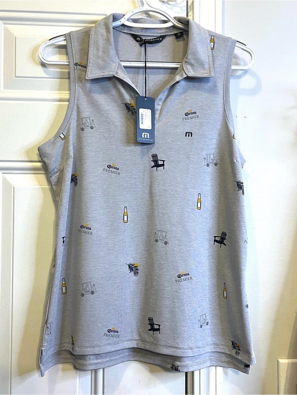 TravisMathew x Corona Gray Sleeveless Golf Polo Tank with Mini Icon Print